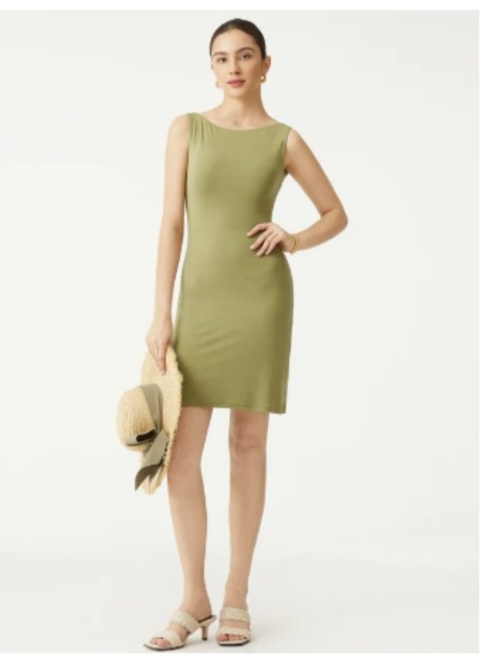 NWT OGL Cooling Open Back Bandless Bra Mini Dress, Olive Green | Size Medium